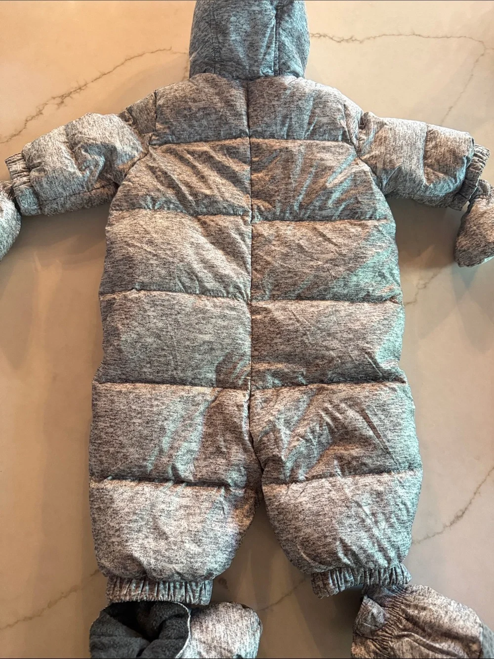 GAP BABY Gray Heather Puffer One-Piece Footie with Hood, winter snow suit